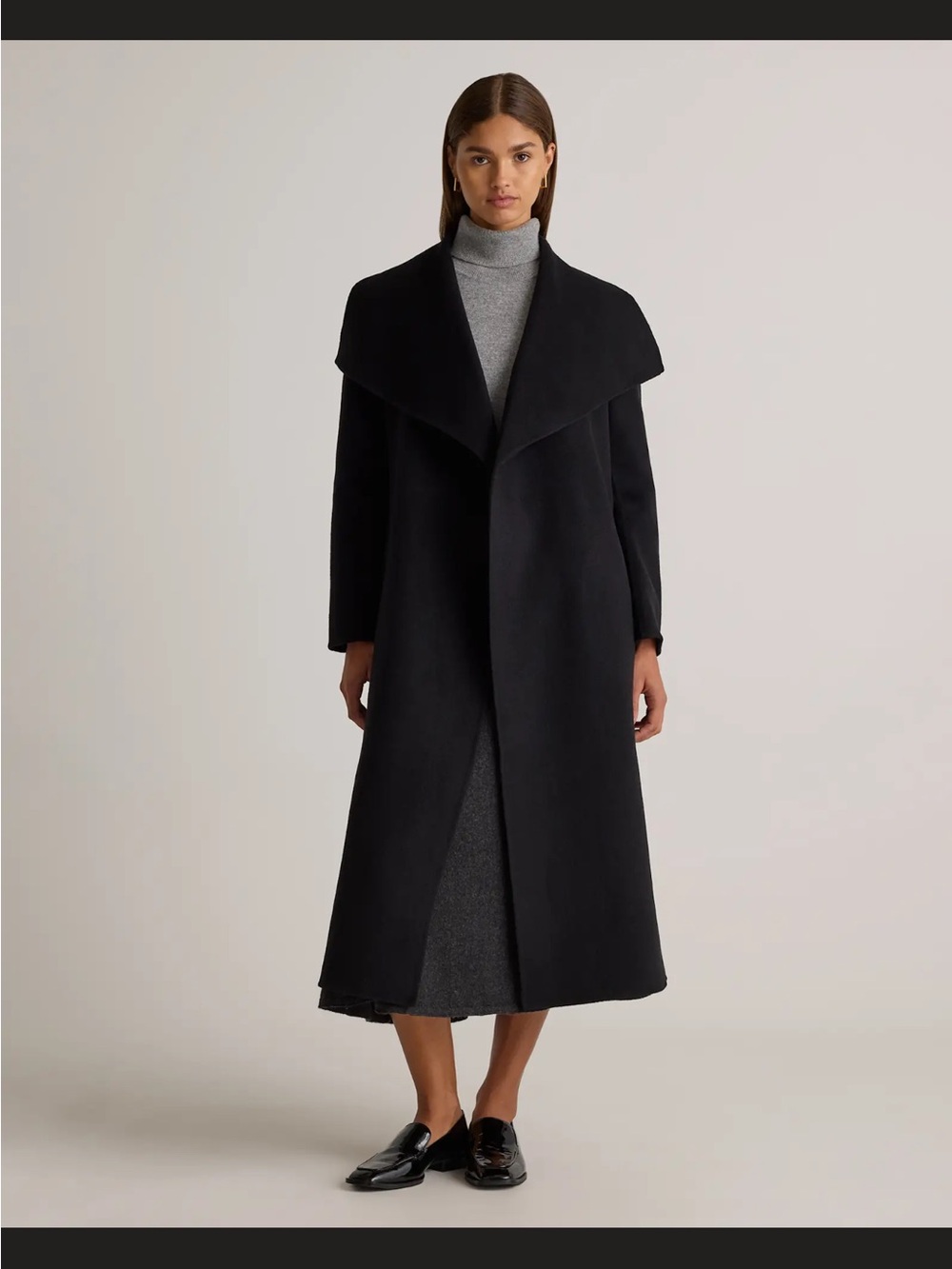 NWT Quince Double-Faced Merino Wool Draped Collar Wrap Coat Black XL